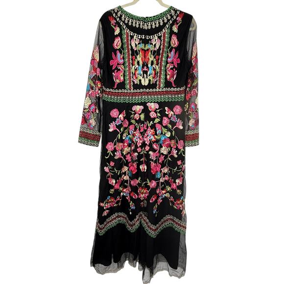 By Megyn Maxi Dress Women Size 10/12 (Estimated) Black Embroidered Floral Mesh - Picture 3 of 12